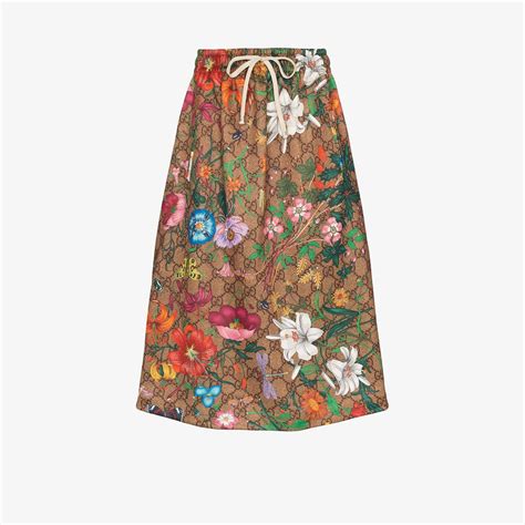 gucci 2014 leather trim military skirt black|gucci floral print skirts.